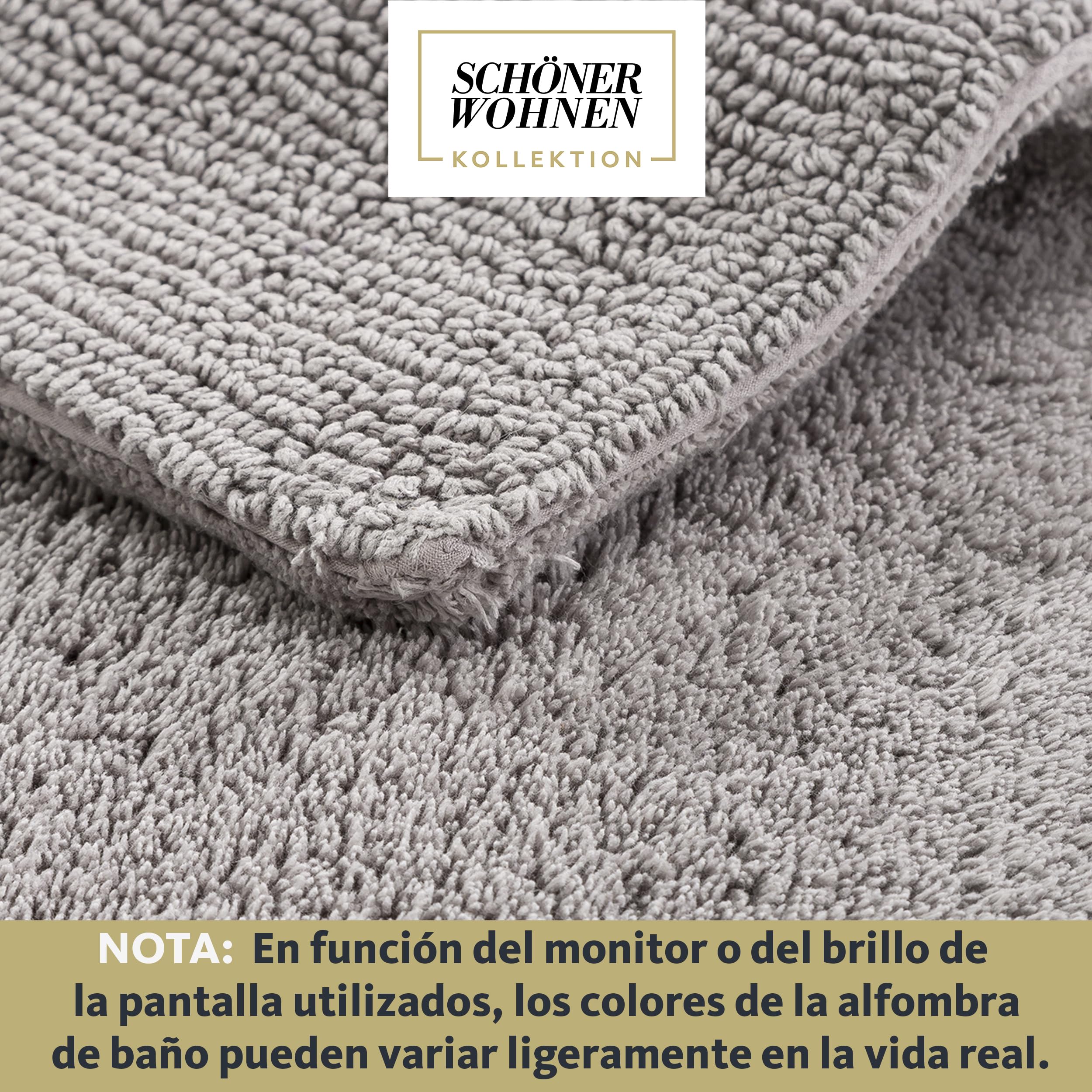 Schöner Wohnen Collection Alfombra de baño 60 x 90 cm - Reversible - Lavable - 100% algodón - Monocolor - Gris Claro | Alfombrilla de baño antideslizante, 100% algodón, apta para secadora, absorbe la humedad