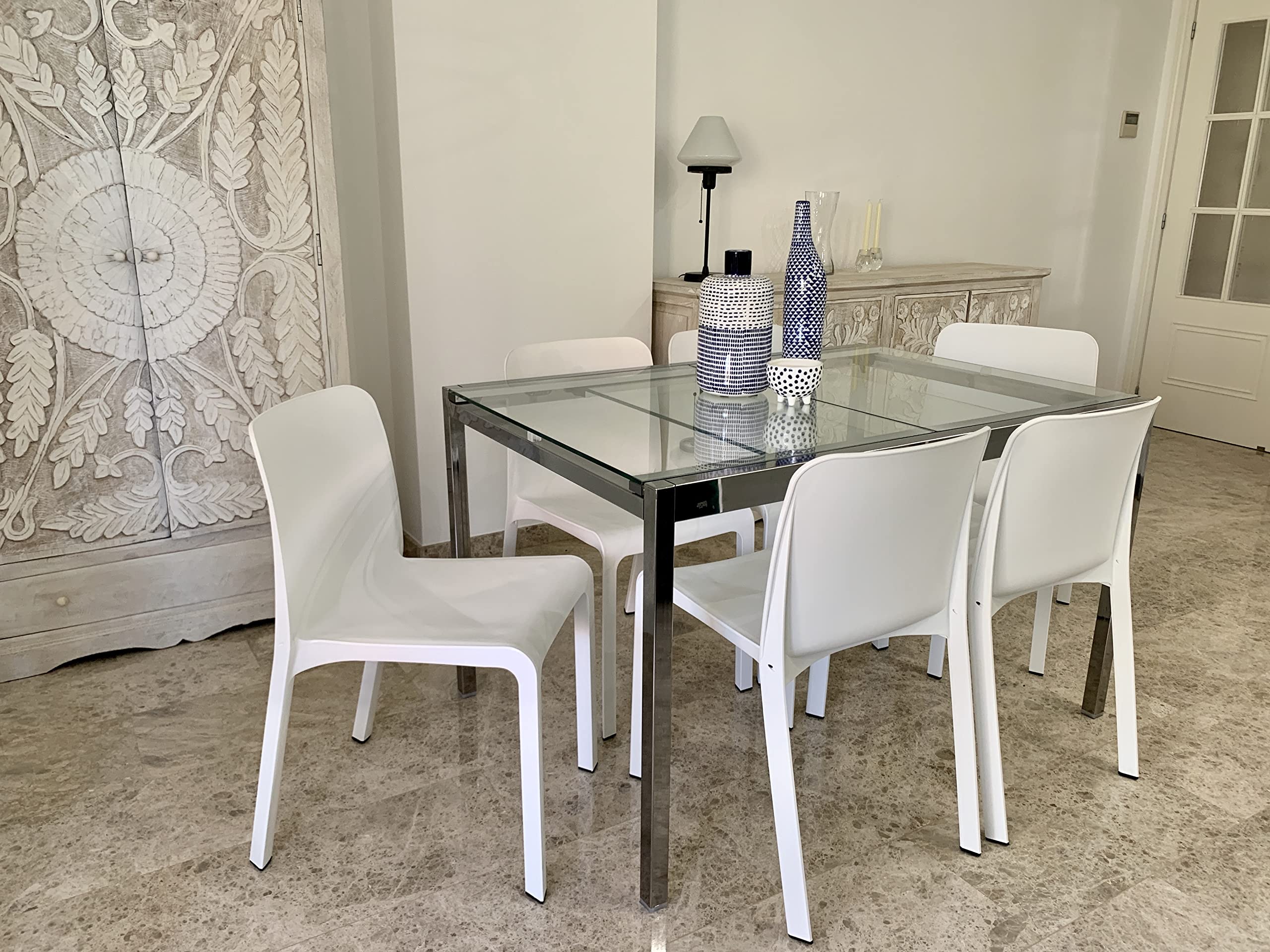 PEGANE Lot de 6 chaises de Jardin empilables en résine Coloris Blanc - Longueur 48 x Profondeur 53 x Hauteur 80 cm