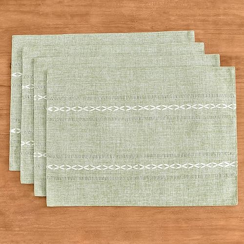 Miniatura 6 de Wracra Fete - Juego de 4 manteles individuales de lino y algodón, 12 x 18 pulgadas, manteles individuales rústicos con vainica, para mesa de cocina