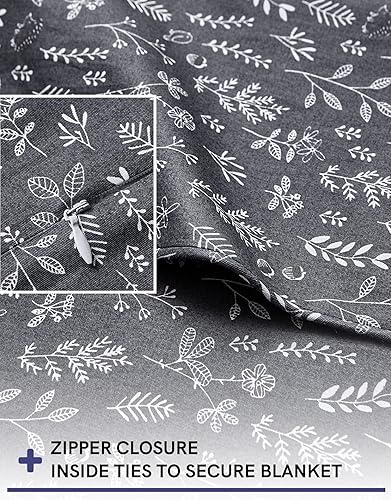 Miniatura 3 de YnM Funda de edredón de algodón para mantas con peso (60 x 80 pulgadas), estampado de plantas y grises