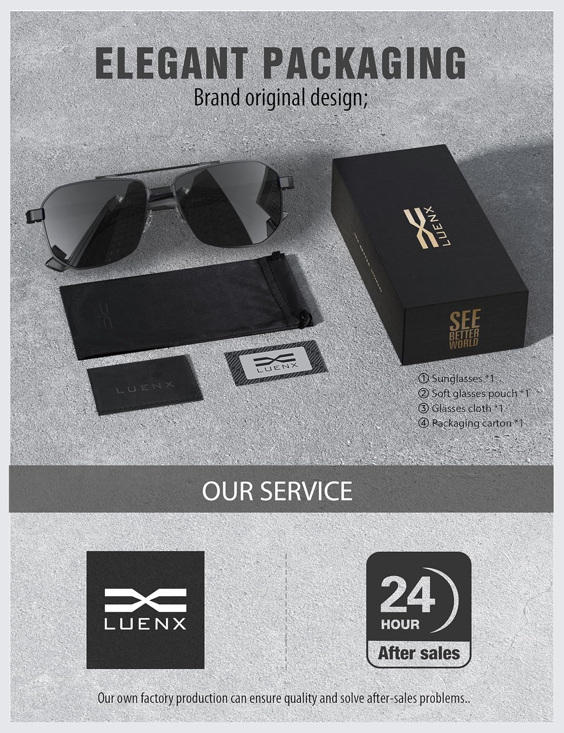 LUENX Men's Aviator Sunglasses Polarized Square Polygon Retro Shades UV 400 Protection - Image 6