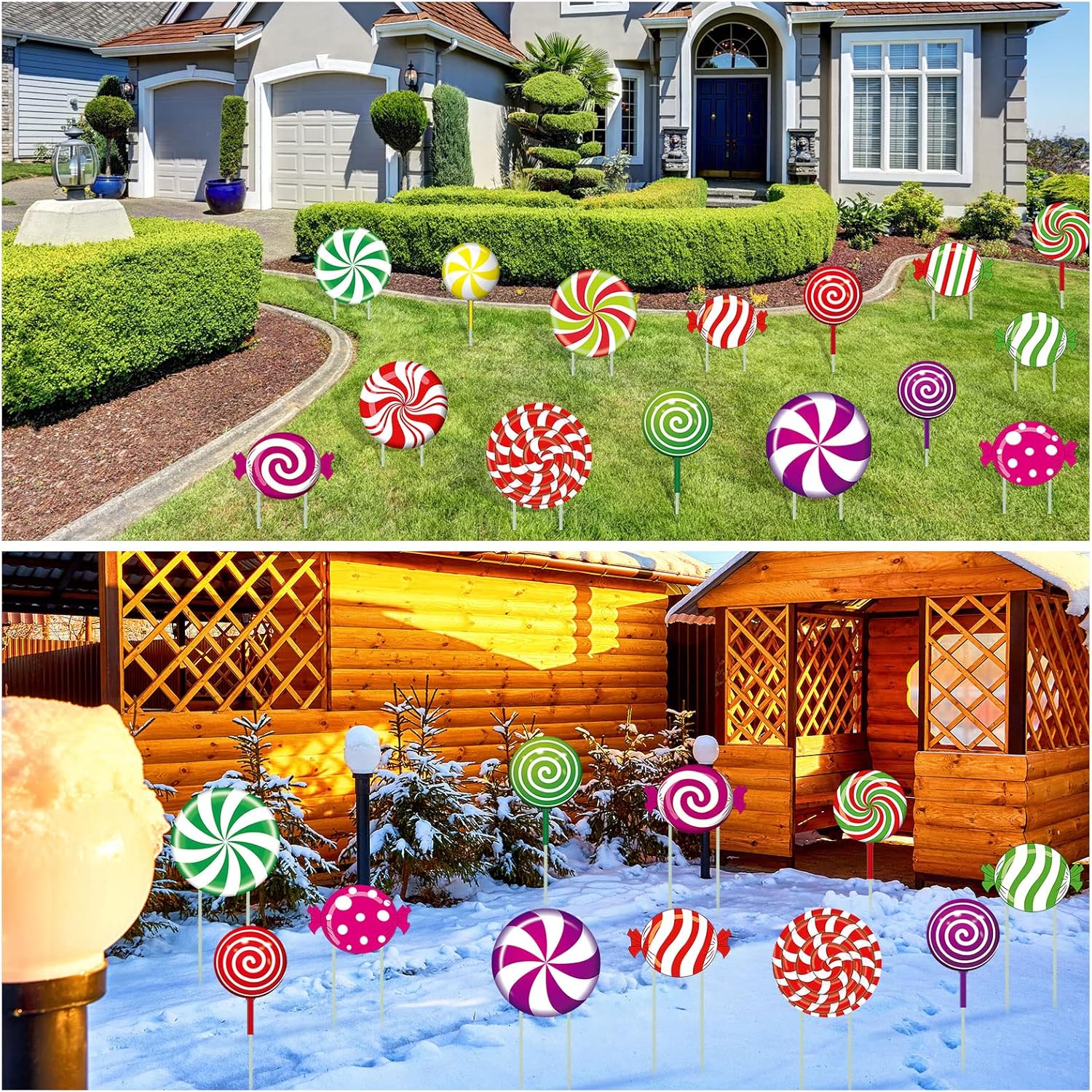 20 Pcs Candy Christmas Decorations Outdoor Yard Signs Peppermint Xmas Lawn Ornaments Round Lollipop Candy Lawn Yard Stake Ornaments Lollipop Christmas Porch and Tree Lawn Decor(Various Styles)