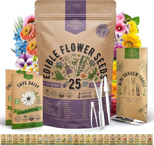 Organo Republic 25 Edible Flower Seeds Variety Pack for Indoor Outdoor G...