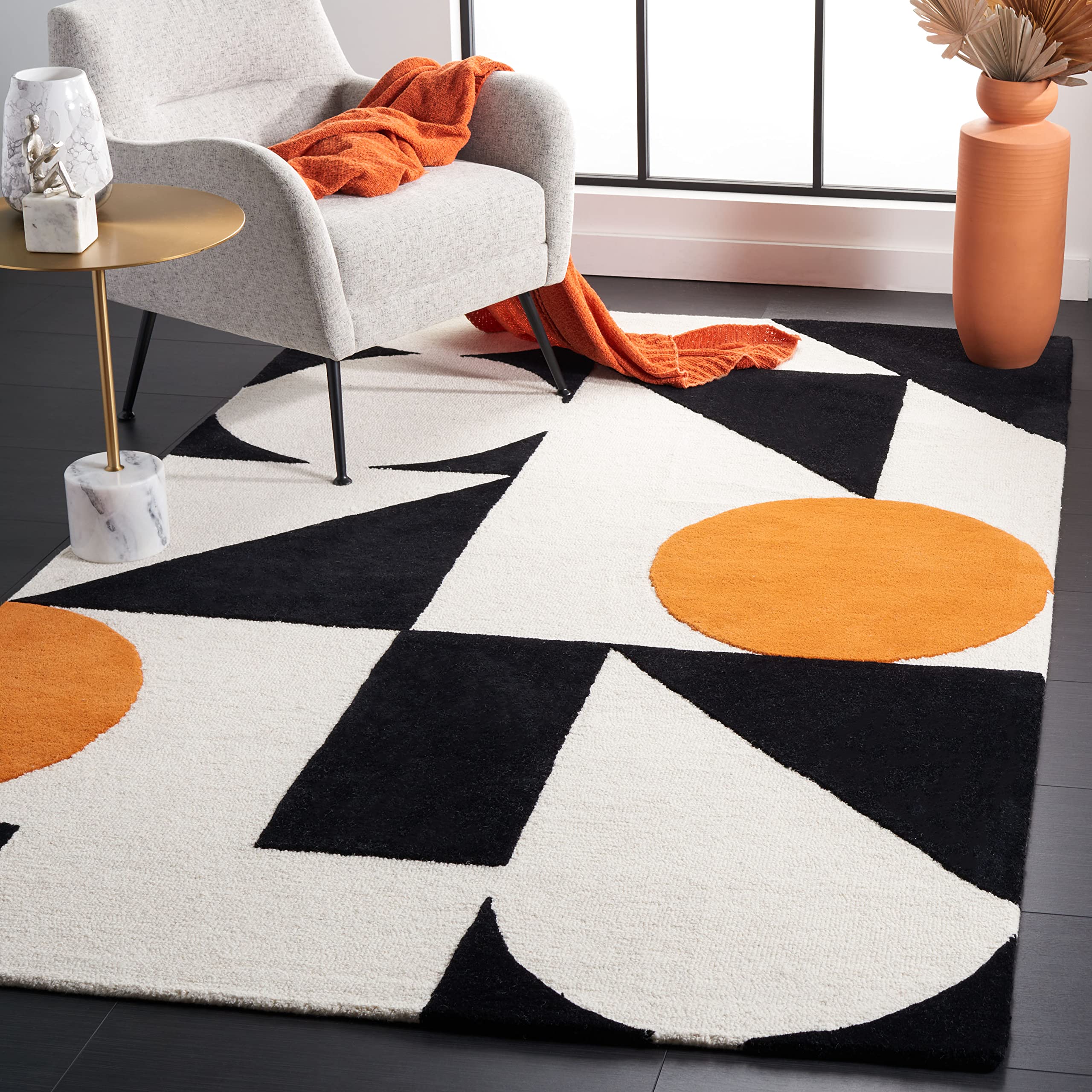 SAFAVIEH Rodeo Drive Collection Area Rug - 5' x 8', Rust & Black, Handmade Mid-Century Modern Abstract Wool, Ideal for High Traffic Areas in Living
