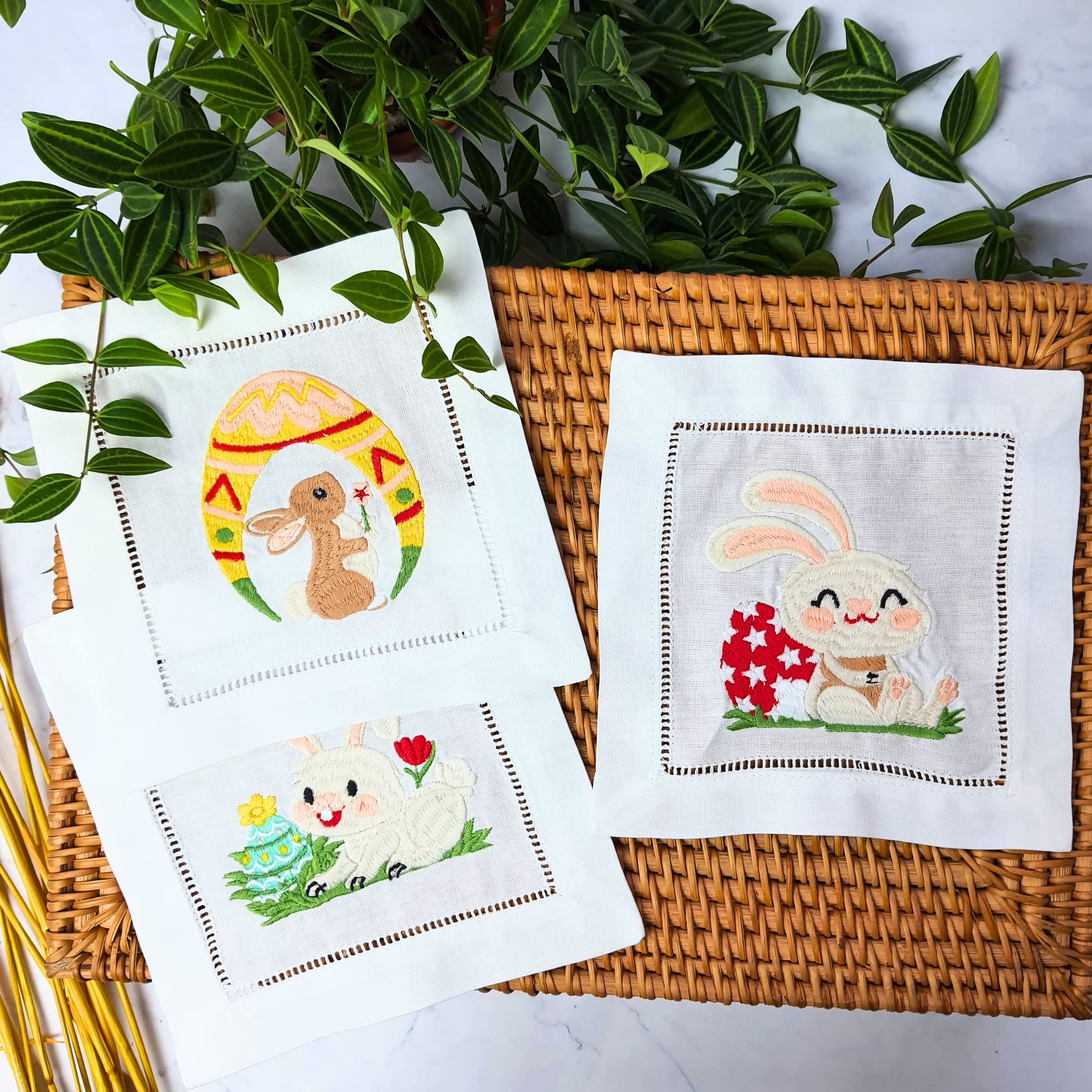 HCRAFT Embroidered White Cocktail Napkins 6