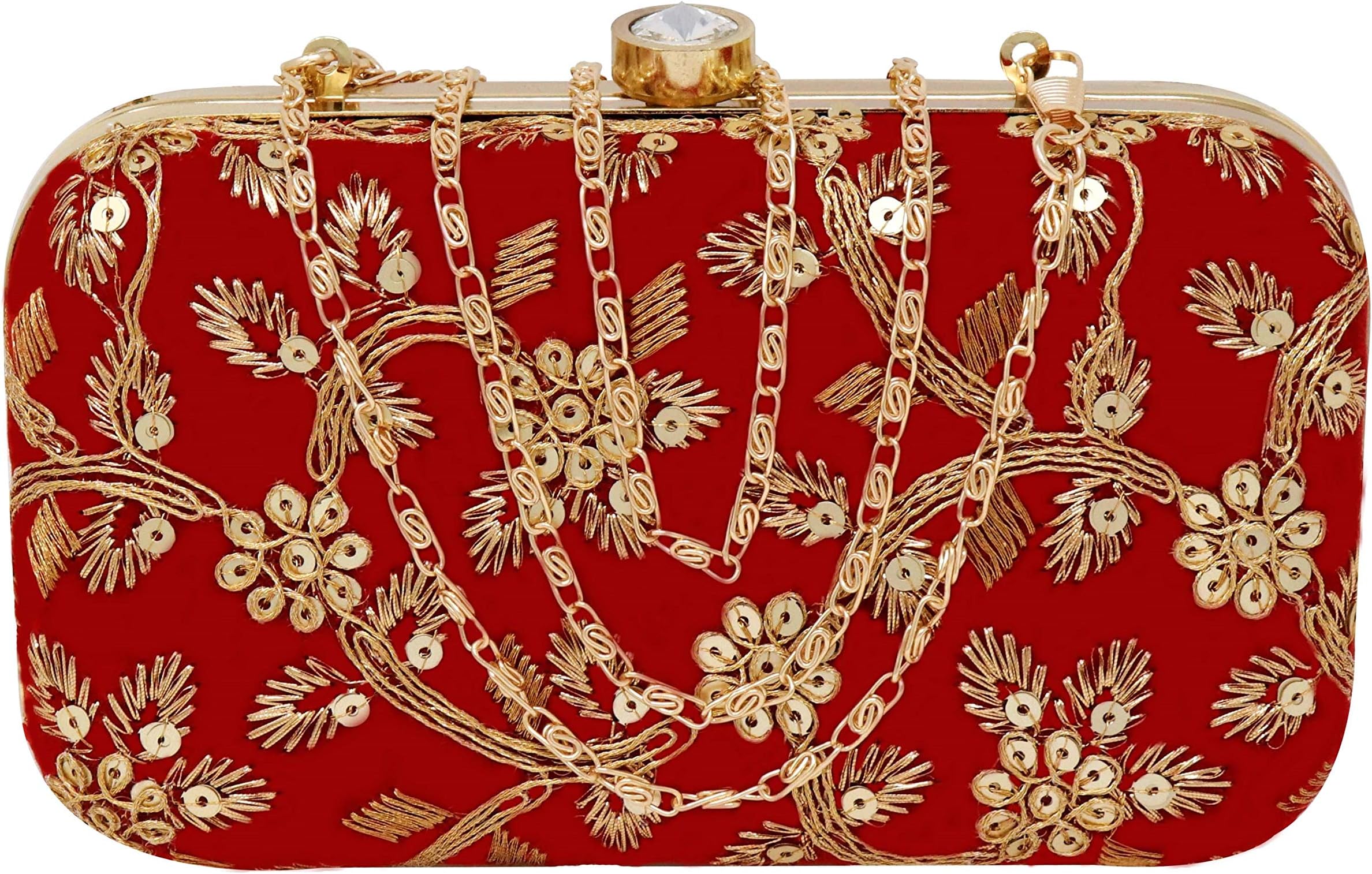 Women's Box Clutch Purse Bag with sling chain