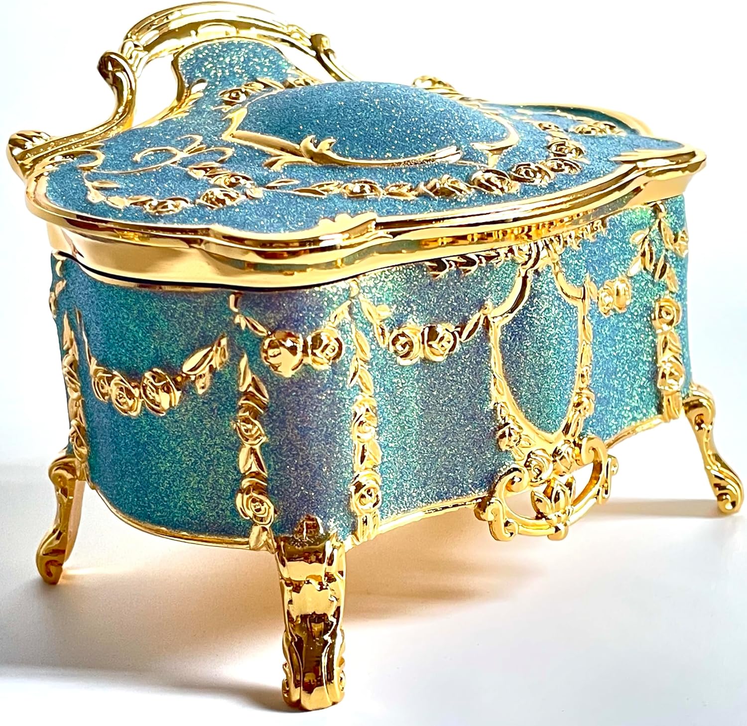 Truewon Princess Jewelry Box, Modern Korean Asian Design Metal Chest Earring Ring Necklaces Storage for Girls (Golden Blue-violet, Small)