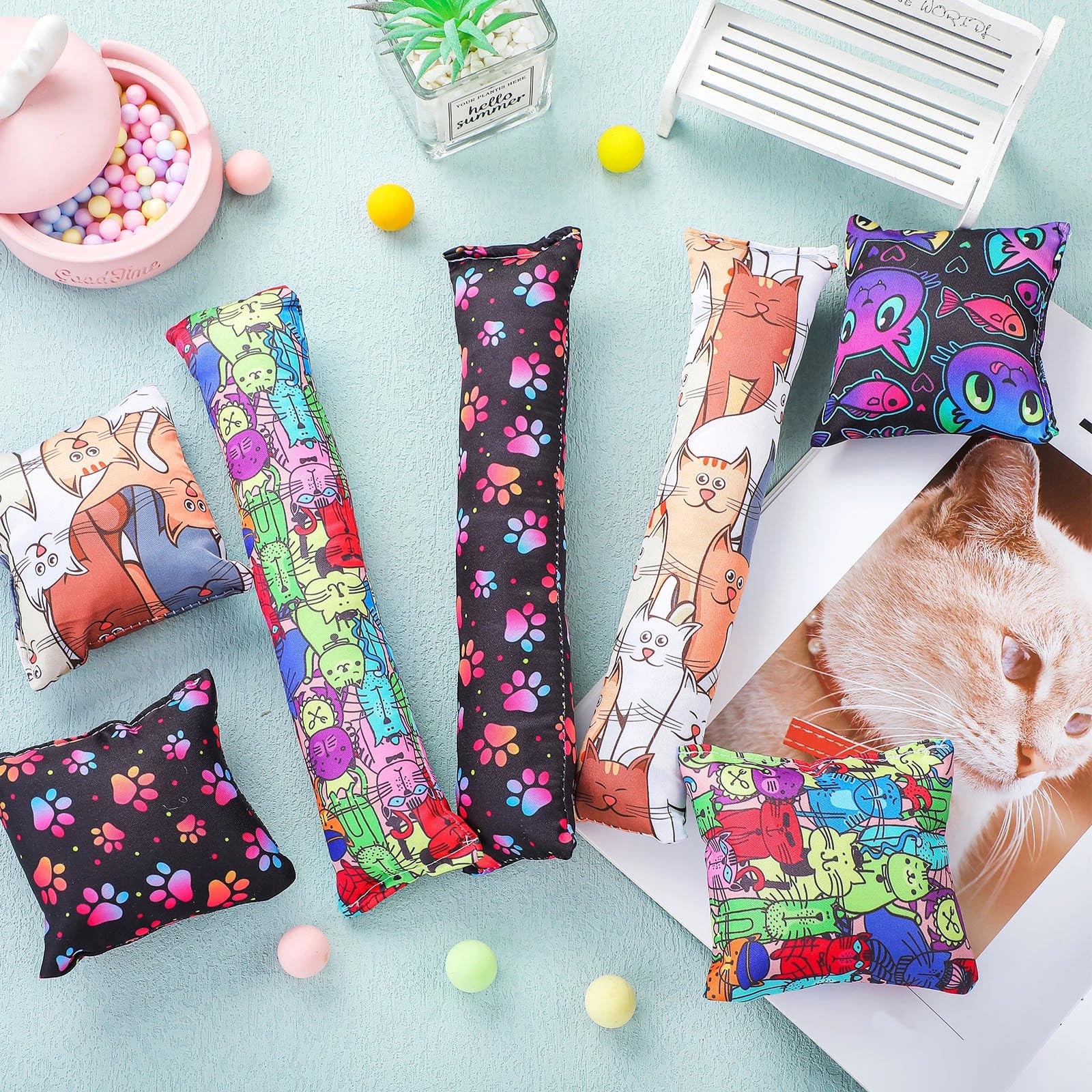 Hungdao 8 Stück Katzenminze Kicker Toys Katze Kick Sticks Interaktive Katzenminze Spielzeug Bite Resistant Cat Pillow Toys Cat Kicker Spielzeug für Indoor Kätzchen Haustier Kaubedarf 2 Formen und 4