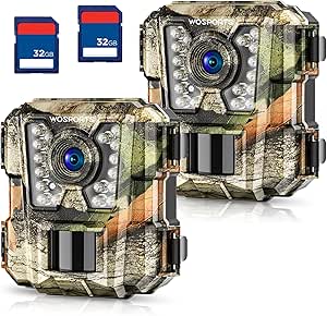 WOSPORTS Mini Trail Camera 2 Pack 24MP 1080P HD, Game Hunting Cam with 32GB SD Cards, Waterproof Night Vision Tiny Scouting Camera for Outdoor Wildlife Monitoring asin的图片