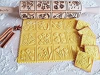 Vista 1 de SPRING FLOWERS Embossing Rolling Pin with 16 Different Flowers in Squares. Dough and Clay Roller for Embossed Cookies and Pottery. Cookie and