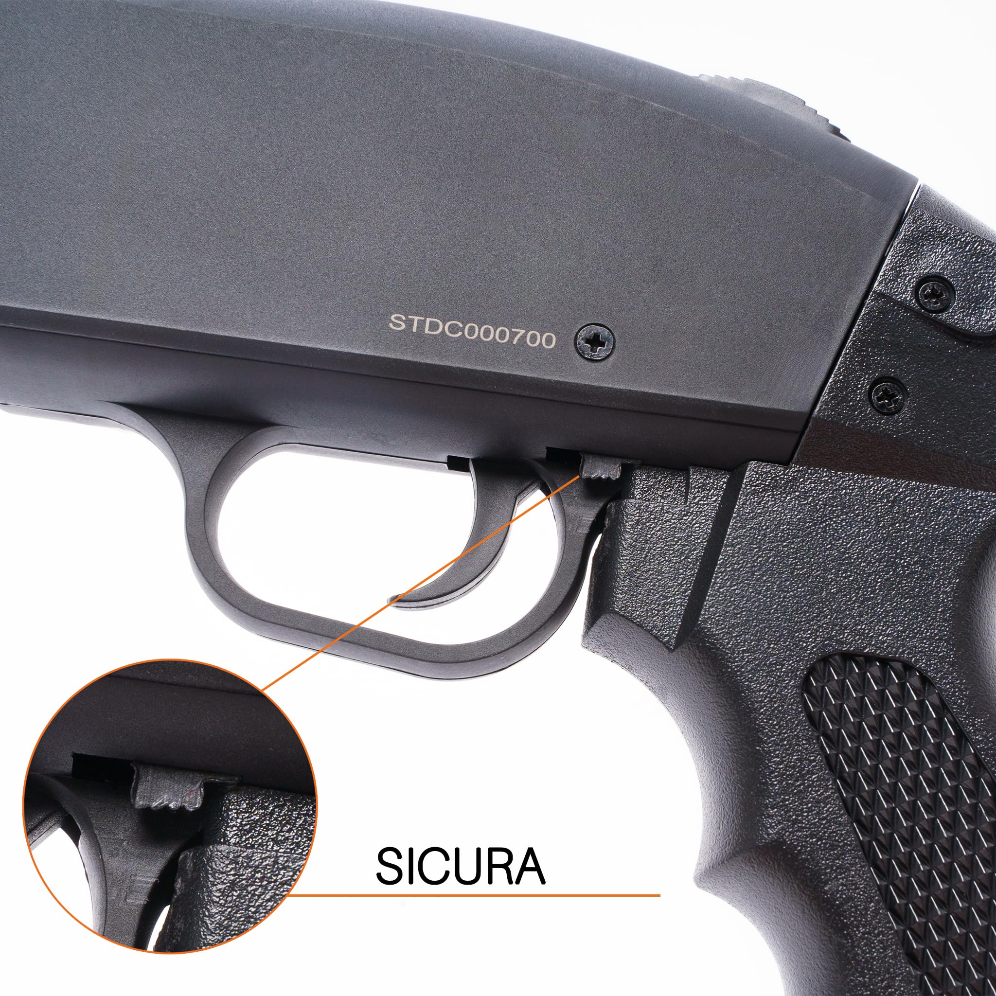 Fucile Softair a Pompa M47D con Caricatore Estraibile, carichino e 1000 Pallini da 6mm, potenza 0,9Joule - Perfetto per Iniziative di Softair, Nero, 65x17 cm