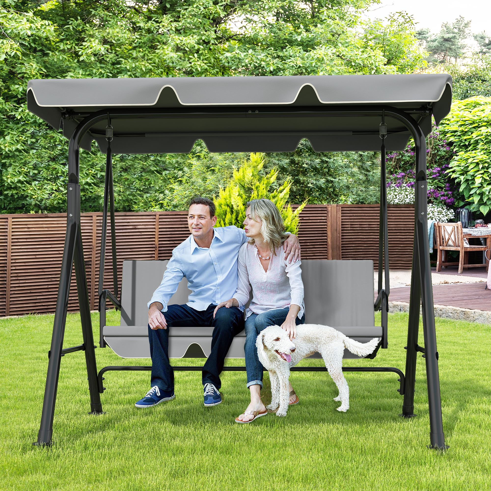 GARTOO 3-Seat Patio Swing Chair, Grey