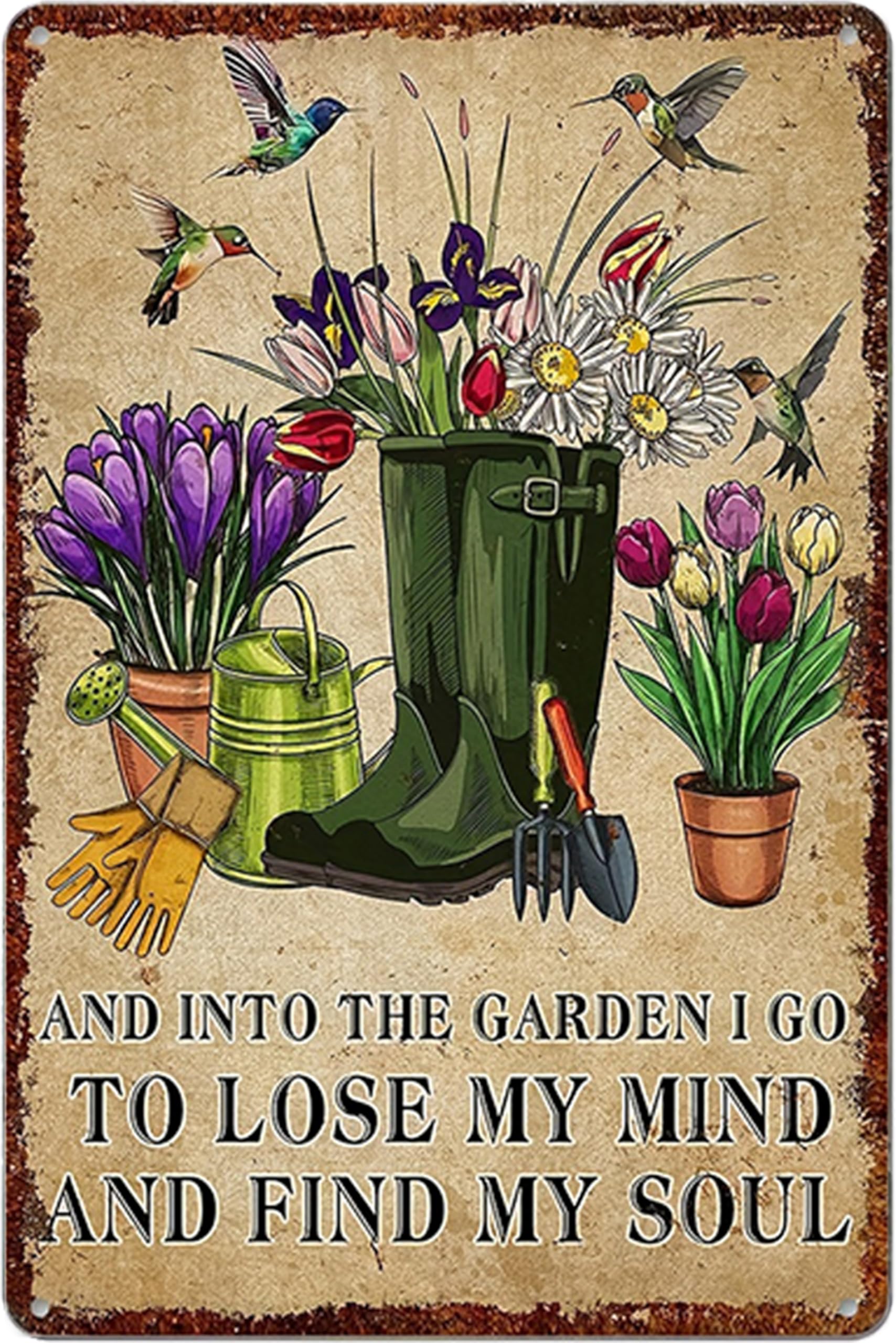 Nianxi Garden Soul Quote Vintage Garden Tin Sign,Retro Flower Metal Sign,For Home Greenhouse Yard Outdoor Cottage Bedroom Decor,Gardening Gifts 8X12 Inch (Garden Soul Quote)