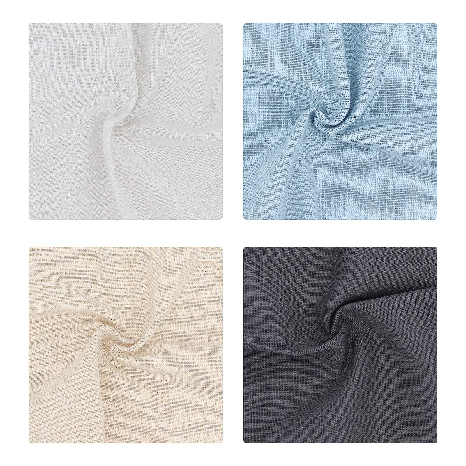 4 Stück Natürlicher Leinenstoff – Je 50 X 50 Cm, 4 Farben (Weiß, Rosa, Blau, Beige), Für Nähen, Sticken & DIY