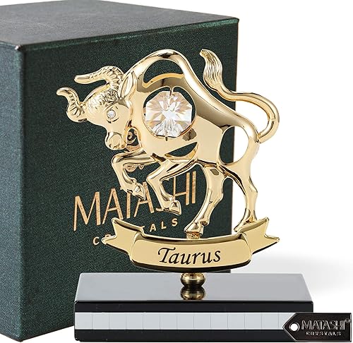 Miniatura 2 de Matashi Estatuilla de Tauro chapada en oro de 24 quilates con cristales para mamá, novia, novio, hija, hijo, amigo