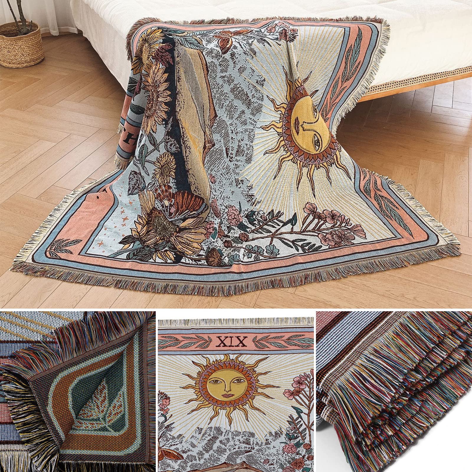 Ergocar Boho Kuscheldecke Mit Quasten – Weiche Wohndecke Aus Jacquard-Stoff