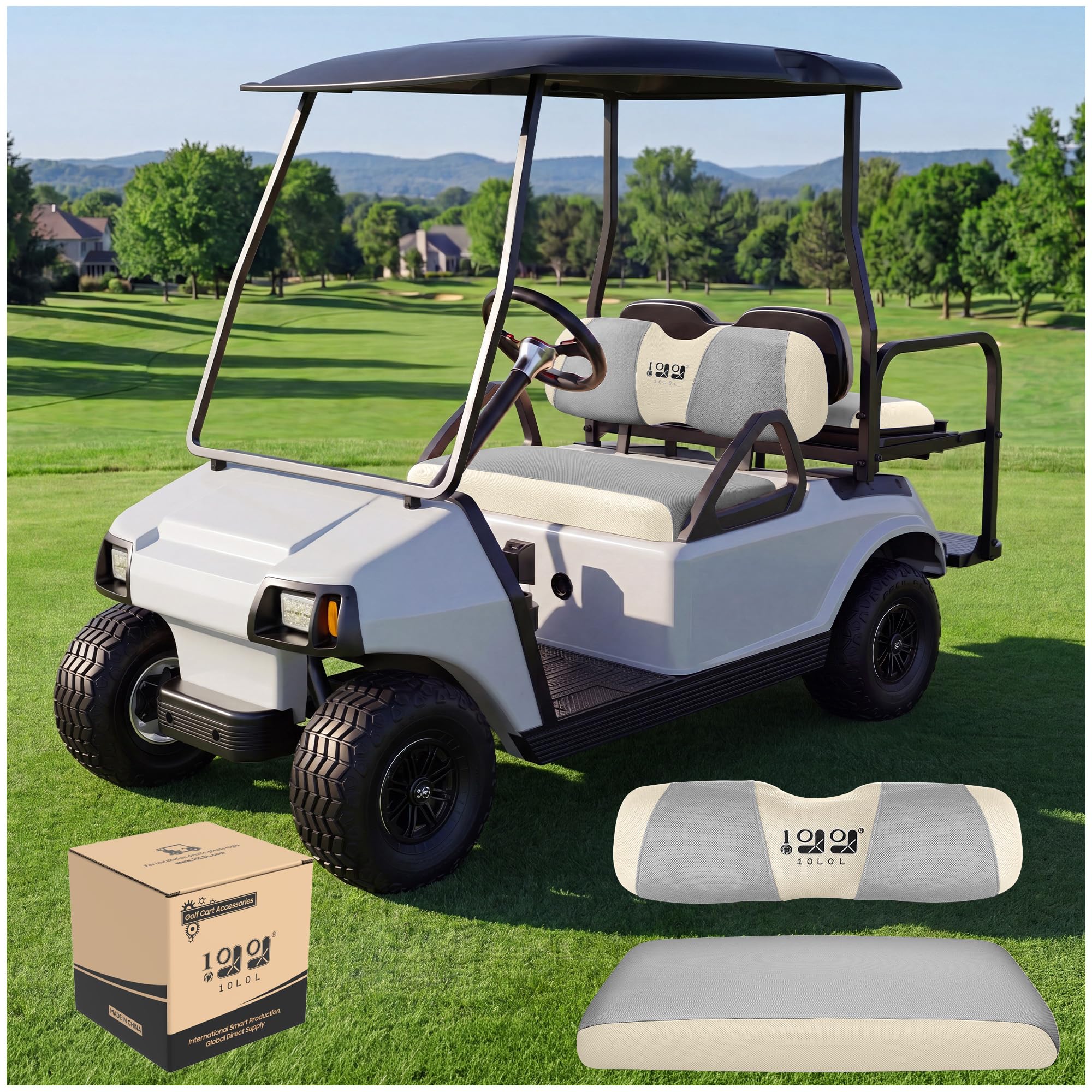 10L0L Pokrowce na siedzenia do wózka golfowego, zestaw przednich siedzeń do EZGO TXT RXV i Club Car DS, oddychające pokrowce na siedzenia utrzymują chłód i nadają się do prania, poliestrowe pokrowce na siedzenia, dwukolorowe kolory - szary/czarny/czerwony