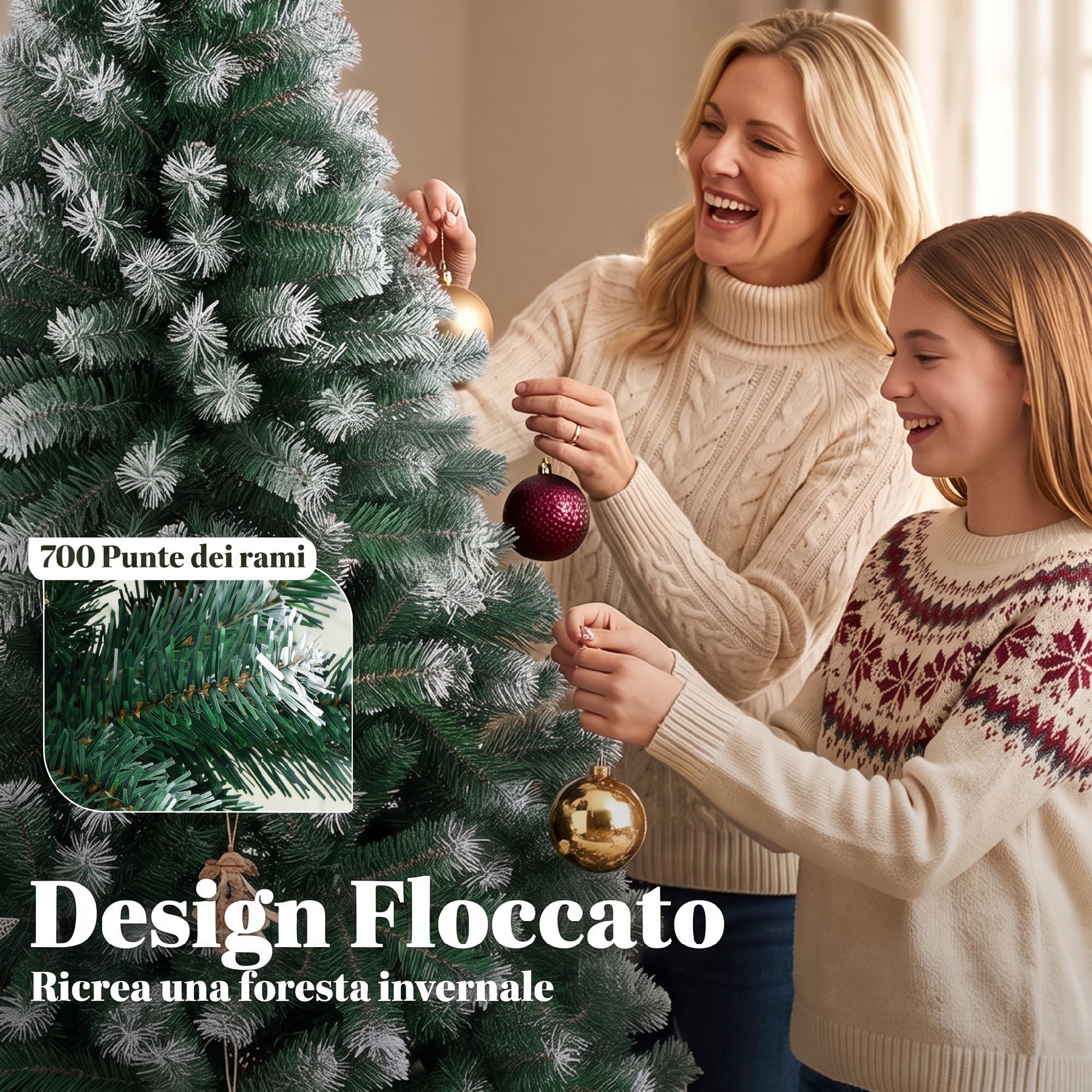 HOMCOM Albero di Natale 180 cm con 700 Rami Ignifughi Innevato Verde