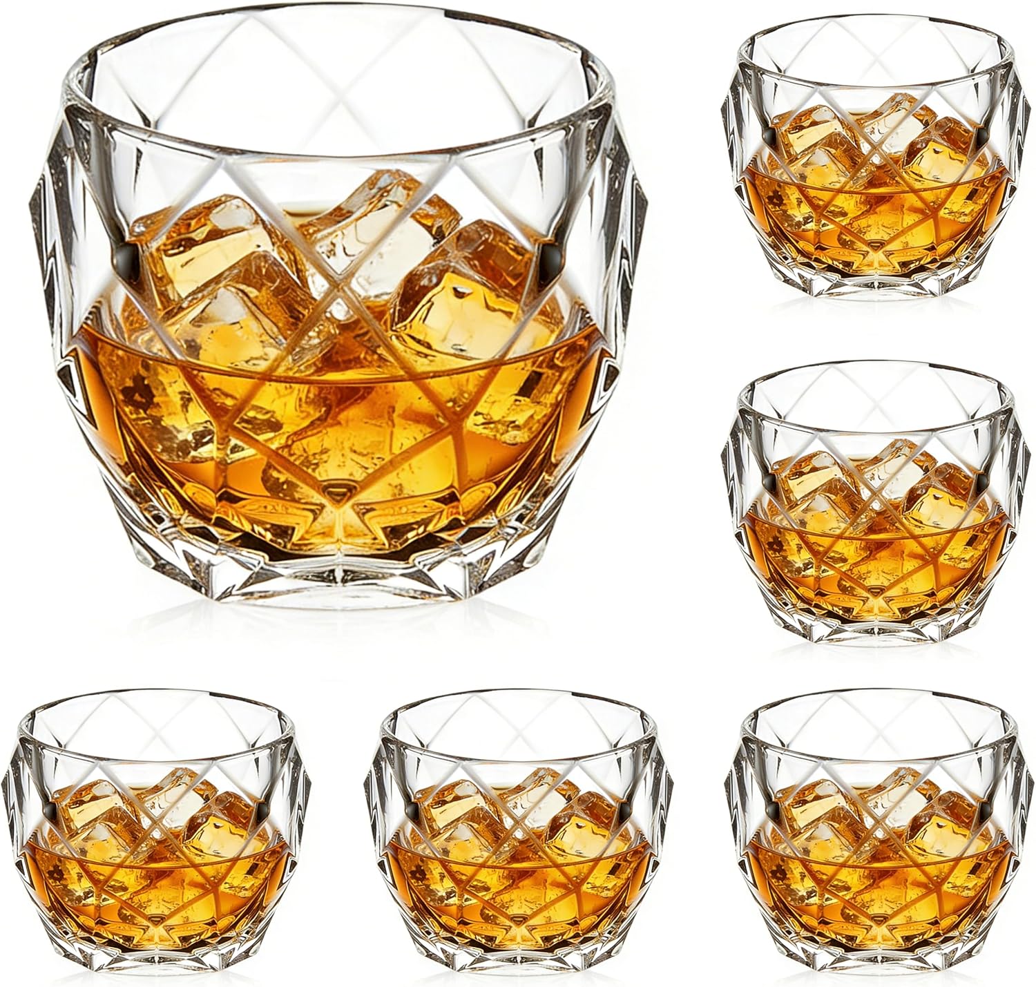 Whiskey Decanter Glasses Set Lead-Free Crystal Glass Scotch Tasting Cups Wine Bottle for Drinking Irish Whisky Bourbon Tequila tumbler (Iceberg, 1 Decanter & 6 Glasses Set)