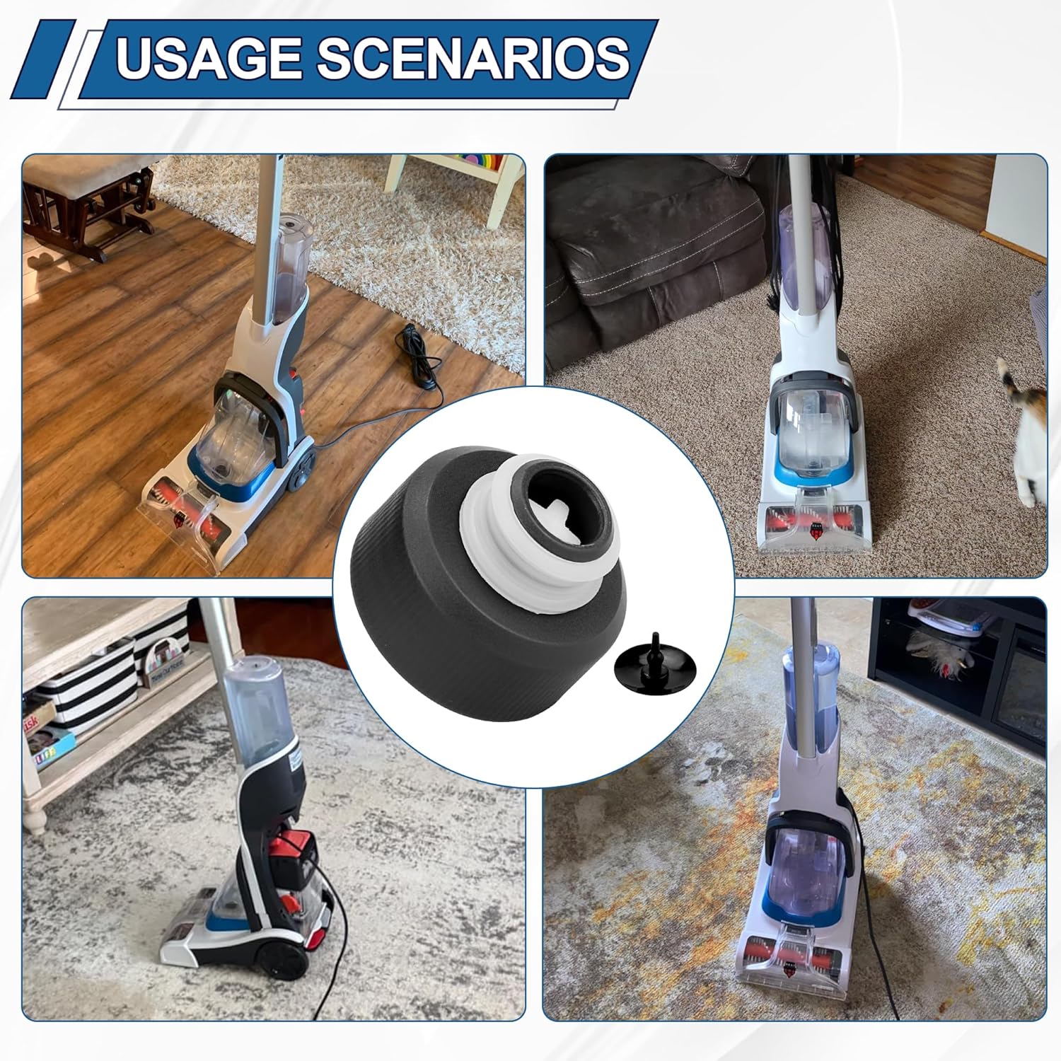 Usage scenarios of Hoover carpet cleaners with the solution tank cap