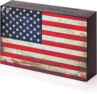Sintuff Patriotic Wooden American Flag Box Sign Veterans Day Wood Block US Flag Wall Art Tiered Tray Decor for 4th of July Memorial Day Table Centerpiece, 7 x 4.7 x 1.6(Retro,7 x 4.7 x 1.6 Inch)