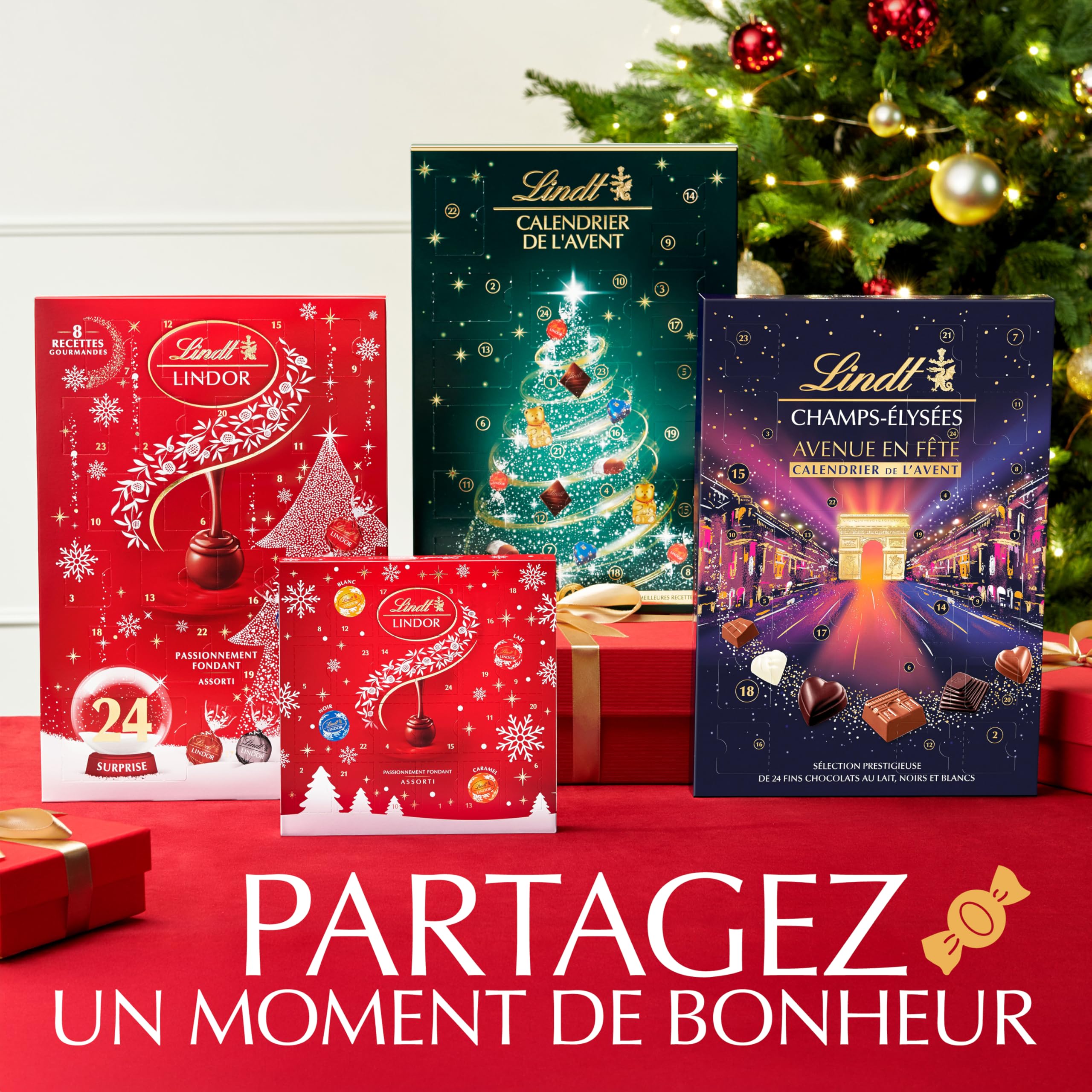 Lindt - Calendrier de l'Avent - Assortiment de Chocolats au Lait, Noirs et Blancs - Idéal pour Noël, 221g