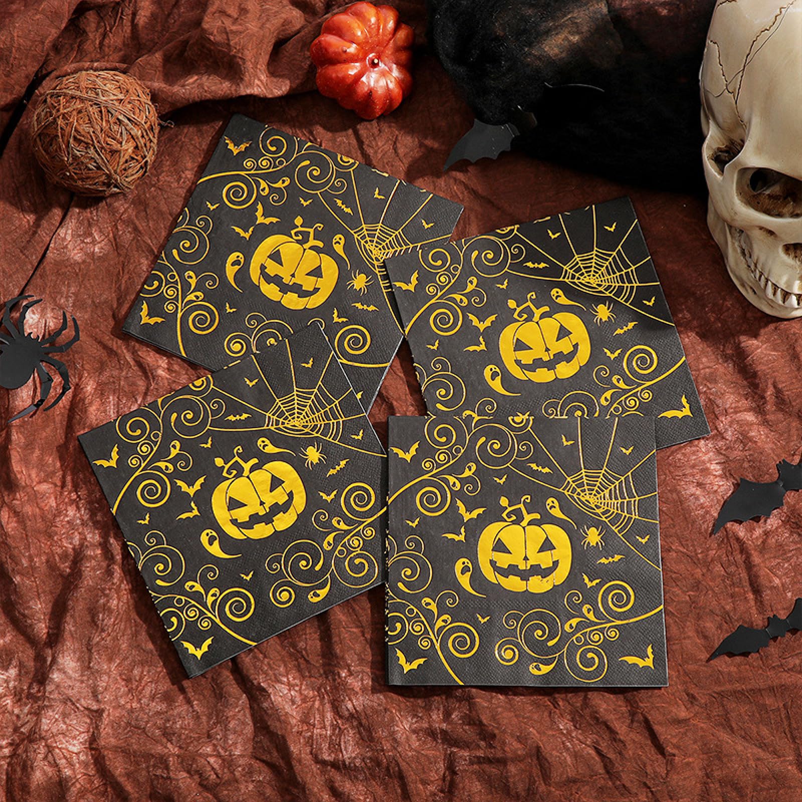 Servietten Goldener Kürbis Fledermaus Happy Birthday Servietten Hochzeit Kindergeburtstag Cocktailservietten Party Geburtstagsservietten Servierten Disposable Napkins Pack of 20(33x33cm)