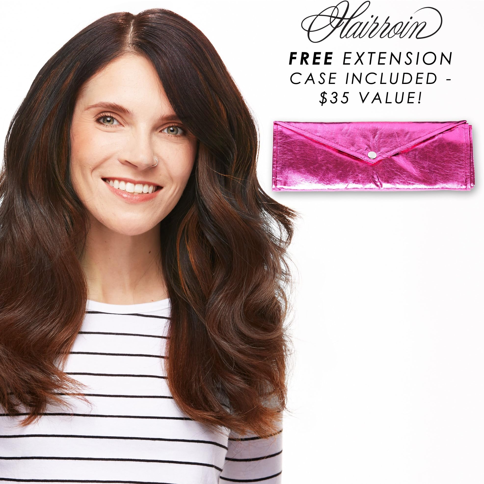 Hairroin 7 Piece Remy Hair Extensions with Clutch, 16-Inch - Medium Warm Brown (Sophia's Choice)