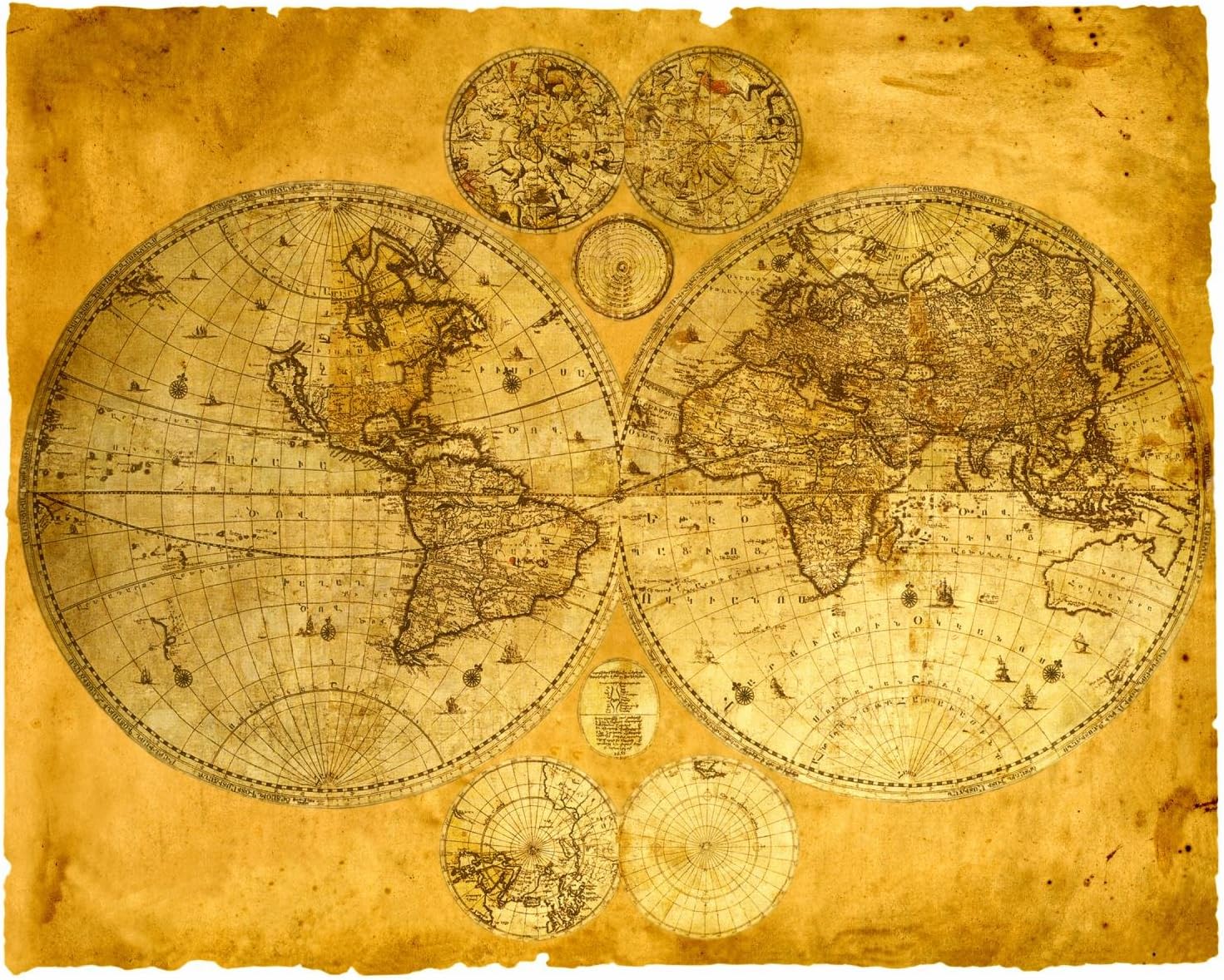 Wallmonkeys Old Paper World Map Wall Decal Peel and Stick Graphic WM141197 (24 in W x 19 in H)