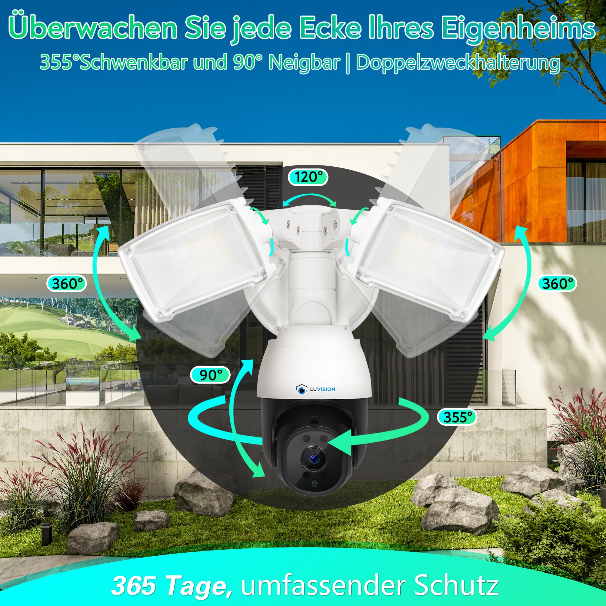 WLAN Überwachungskamera | Sicherheitskamera mit Nachtsicht | Lampe Flutlicht | Kamera Außen Beleuchtung | mit AI Bewegungsverfolgung & App-Steuerung | Smart Home Sprechanlage (mit Netzteil)
