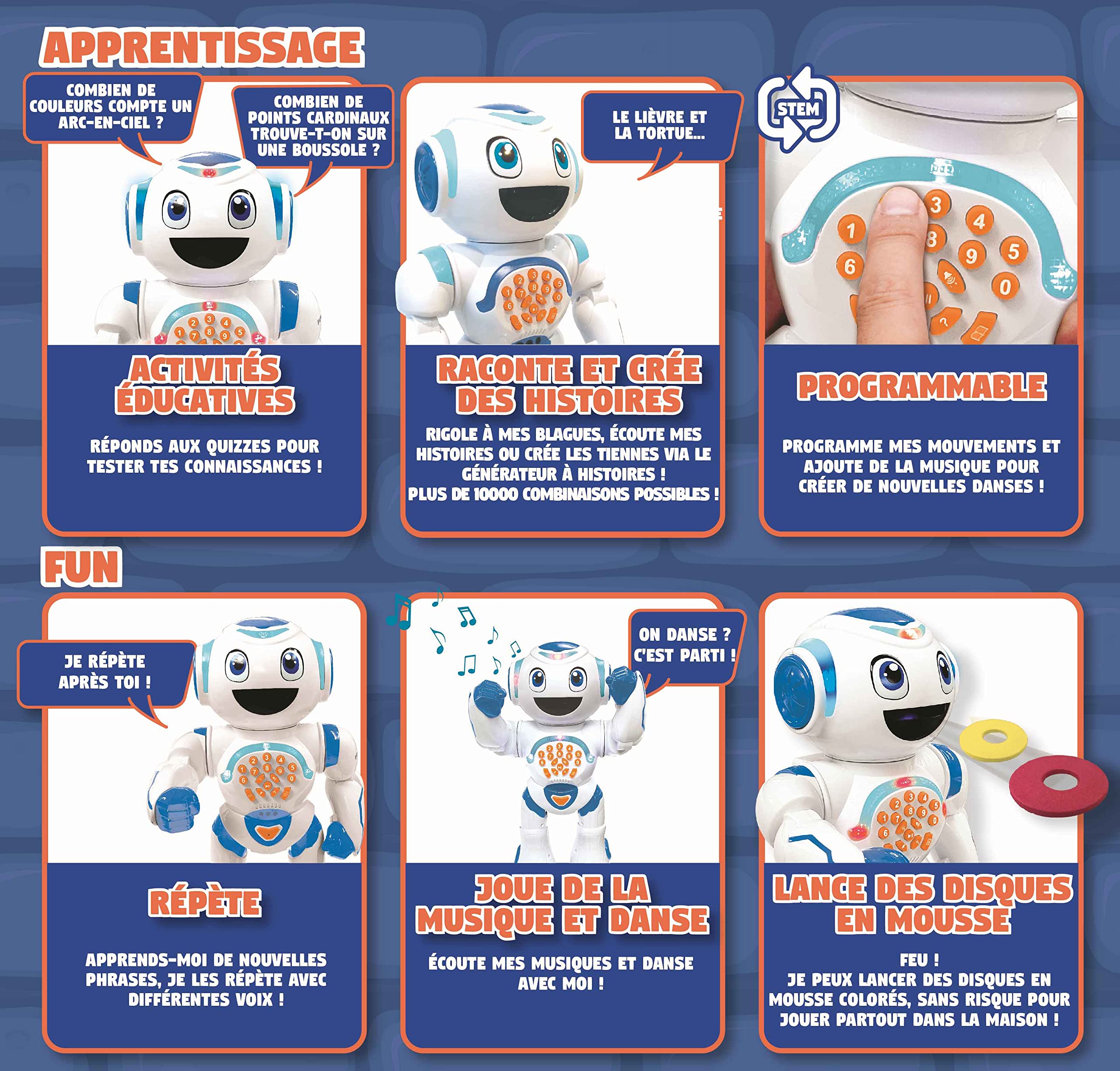 Lexibook Powerman Star Robot zdalnie sterowany, rozmowy i chodzenie, programowalny STEM dla dzieci 4+, biały/niebieski, ROB85FR