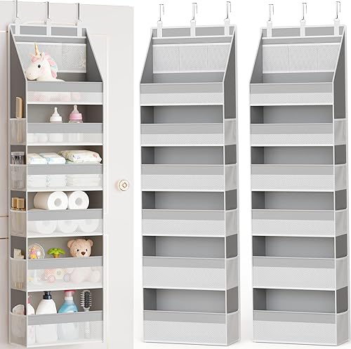 Miniatura 14 de Criusia Organizador sobre la puerta, almacenamiento colgante para armario de 6 estantes con 13 bolsillos de malla, capacidad de 25kg detrás de la