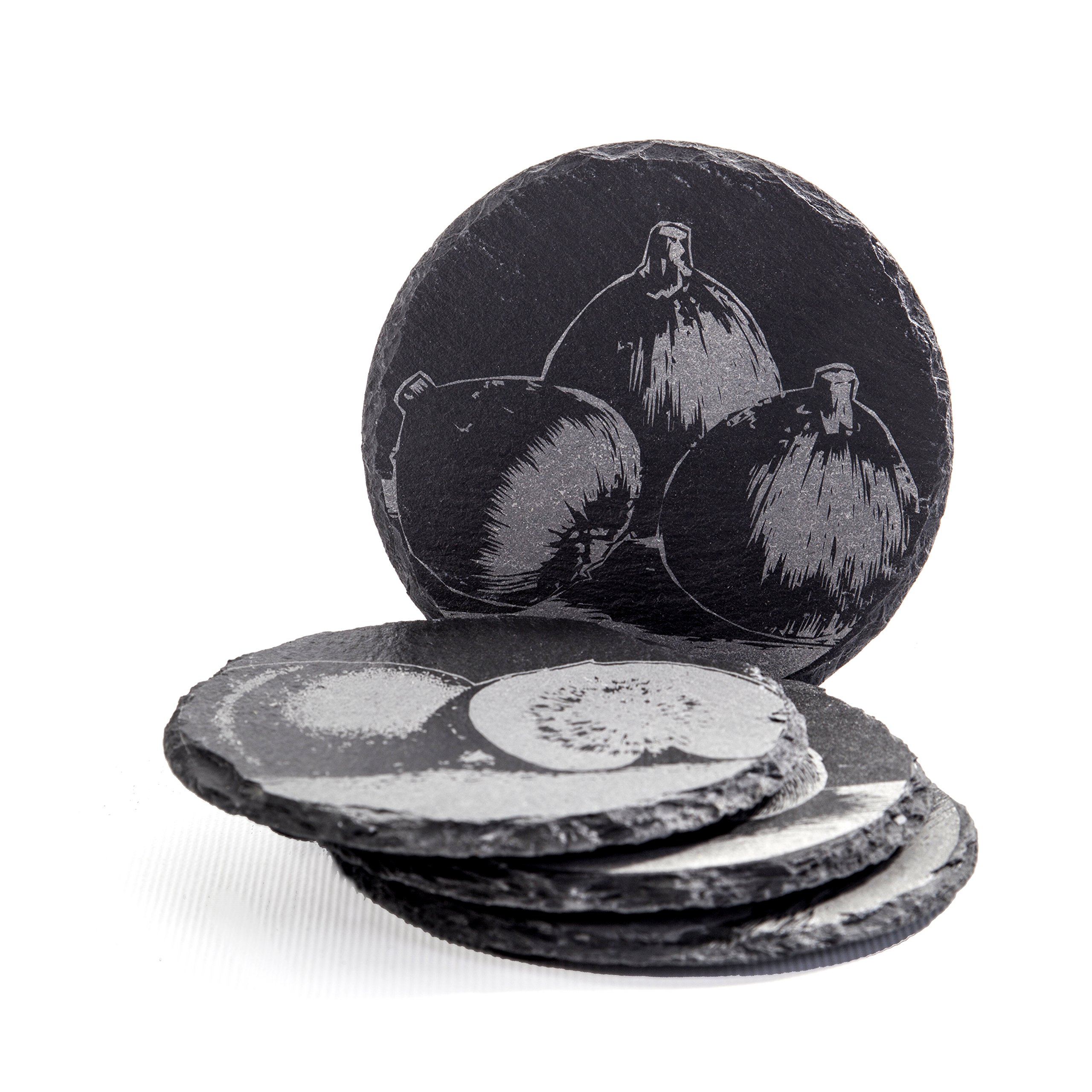 BIA Cordon Bleu Savoir Faire 4-Inch Round Slate Coasters, Set of 4, Assorted Designs, Gift Boxed (550015S1SIOC)