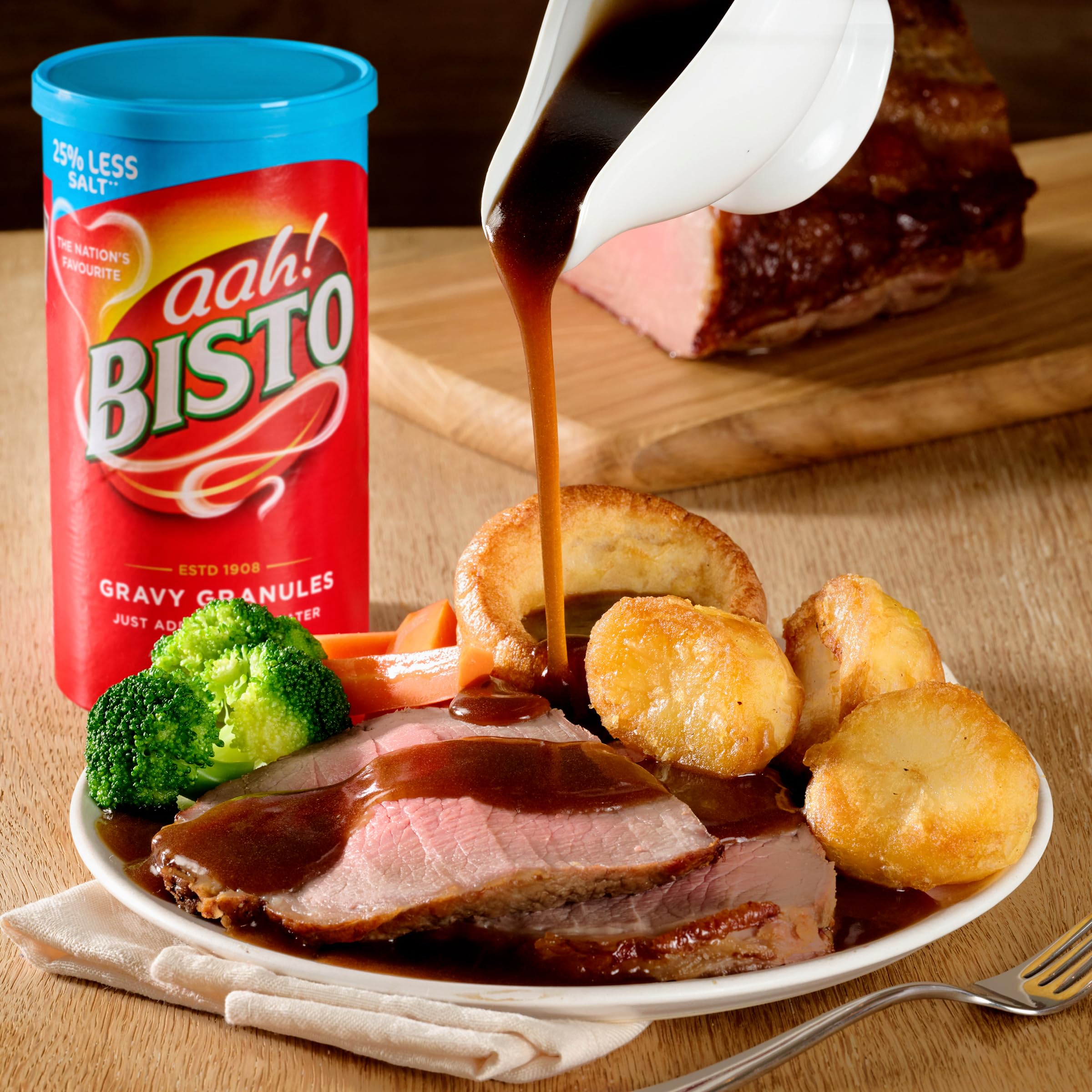Bisto Gránulos de salsa de sal reducida sabrosos y deliciosos para comidas familiares abundantes, tambor de 350 g (paquete de 1)