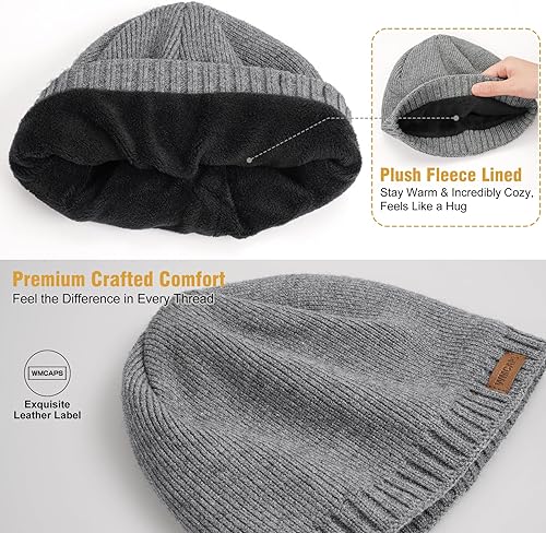 Miniatura 2 de Wmcaps Gorro de invierno con forro polar cálido, gorro de invierno de punto suave para hombres y mujeres