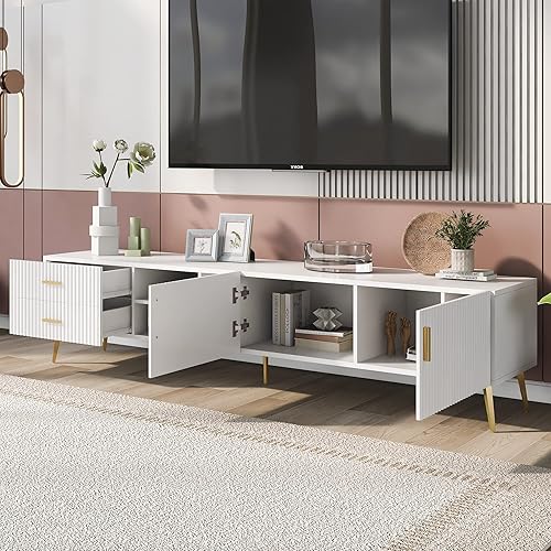Miniatura 2 de Soporte de TV para TV de hasta 77 pulgadas, moderno mueble de consola multimedia de madera con patas de metal, consola multimedia centro de