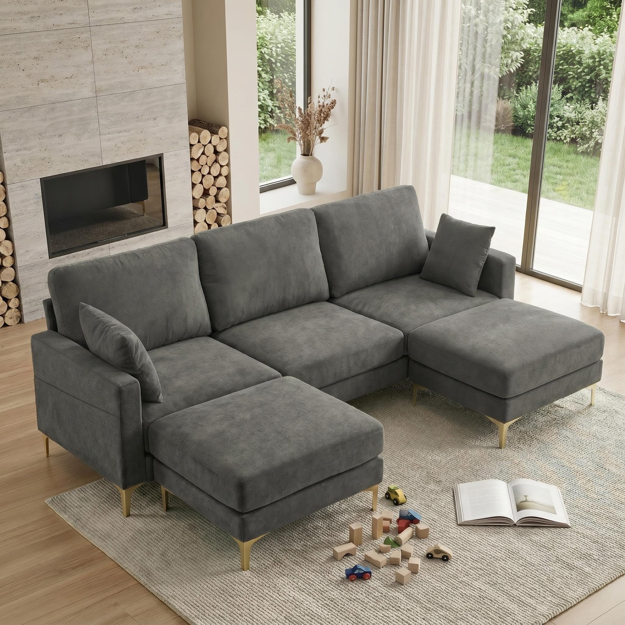 VINGLI 100' W U Shaped Couch with Ottoman