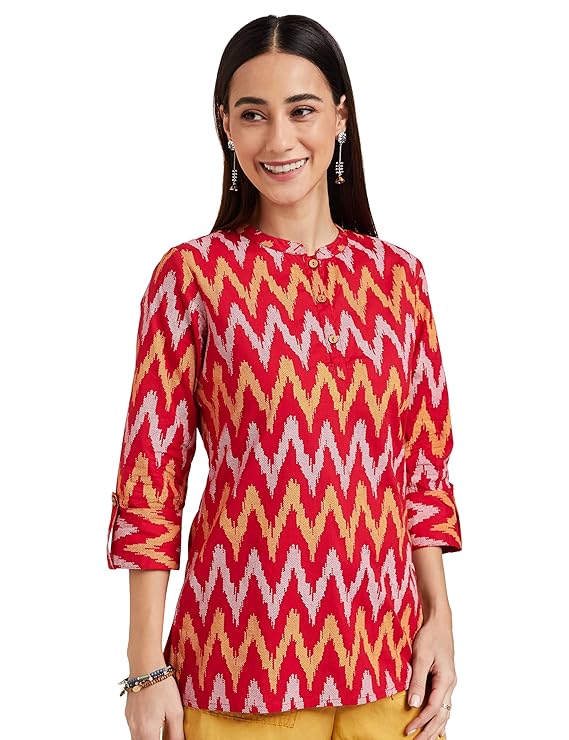 Amazon Brand – Myx Women’s Printed Regular Cotton Short Kurti – Red