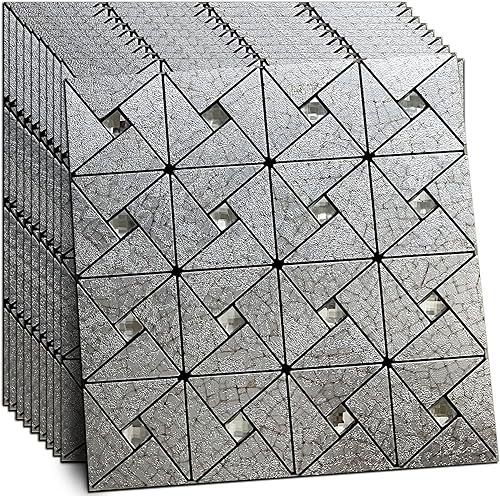 Miniatura 7 de XUANINY 10 hojas de azulejos metálicos para salpicaduras de muro, autoadhesivos, triángulos, multicolor, mosaico de aluminio 3D, adhesivo de pared