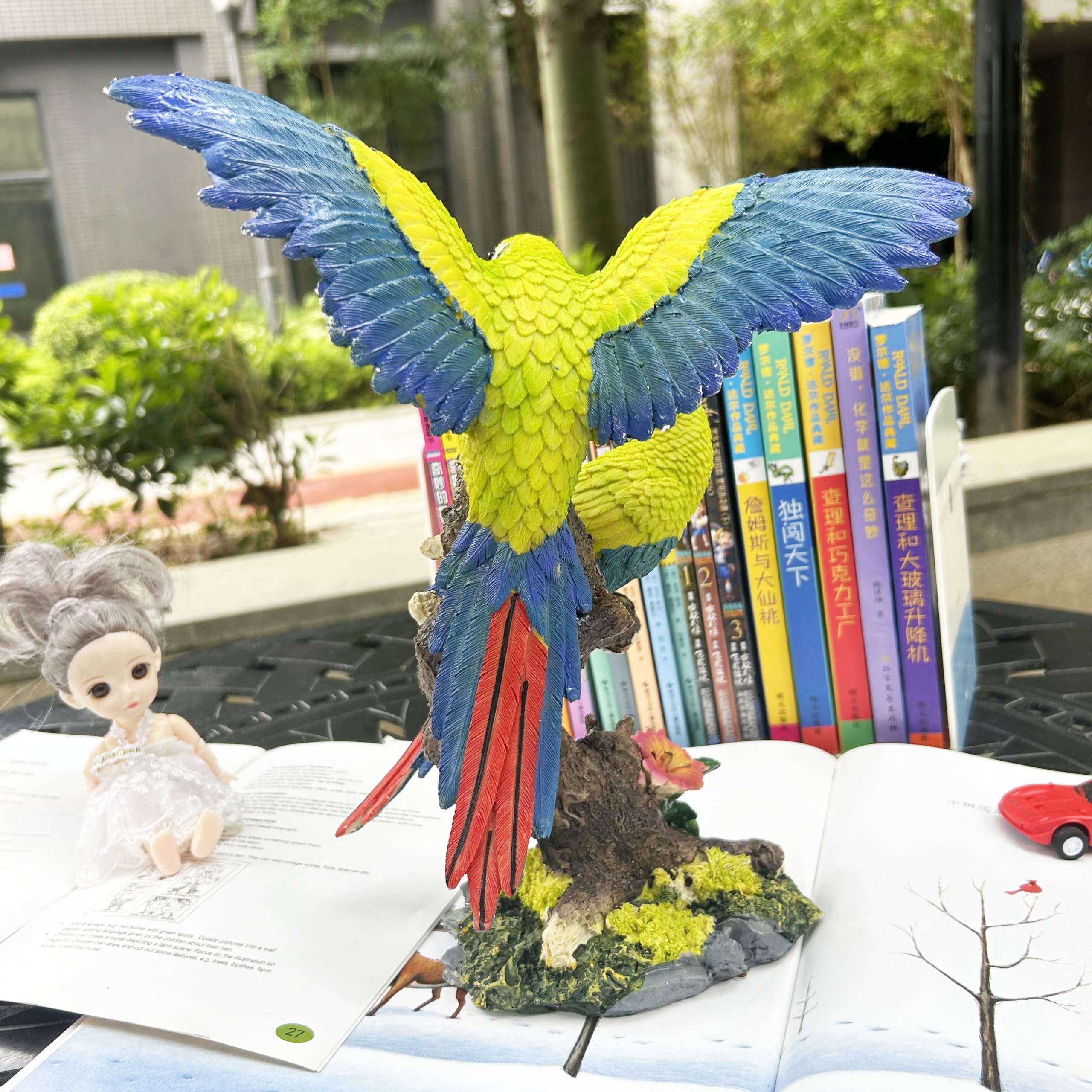 Una coppia ara decorazione per esterni Tiki Bar Decorazioni 30 cm di altezza grandi statue realistiche di pappagallo per esterni Sculture di uccelli da giardino, patio, cortile, prato,