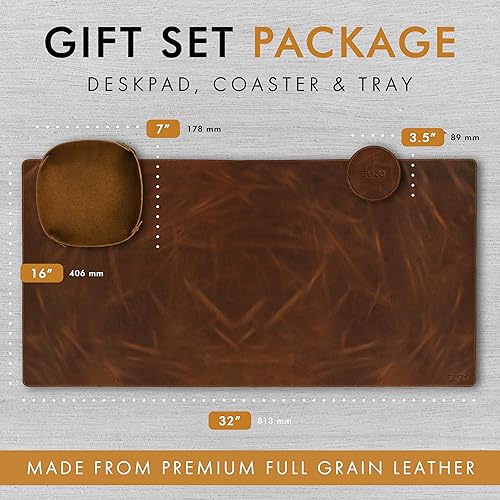 Miniatura 2 de Elizo Juego de alfombrillas de escritorio de cuero real (32 x 16), funda de escritorio grande para escritorio, protector de computadora, juegos,