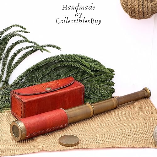 Miniatura 4 de Caja de cuero marítima Telescopio Londres 1920 Era Maritime Vintage Funcional Spyglass Sailor Instrumento - Hecho a mano