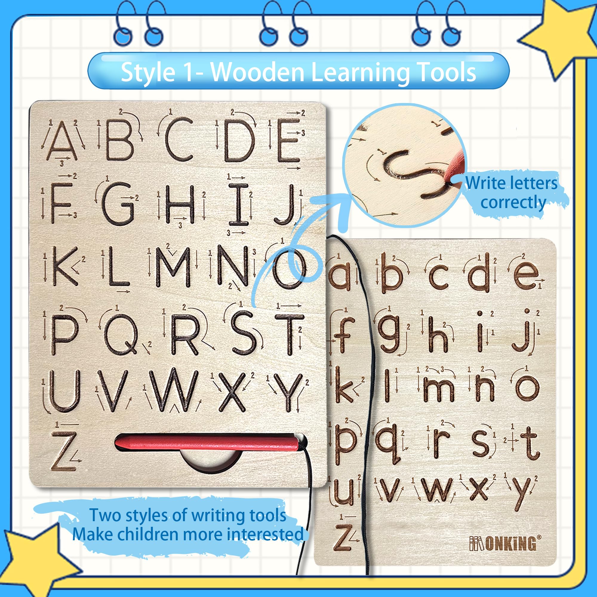 Monking Cuaderno de práctica mágica para niños, libro de práctica de escritura a mano, paquete de 4 con recambio de bolígrafo, caligrafía cursiva en inglés, reutilizable para niños, jardín de