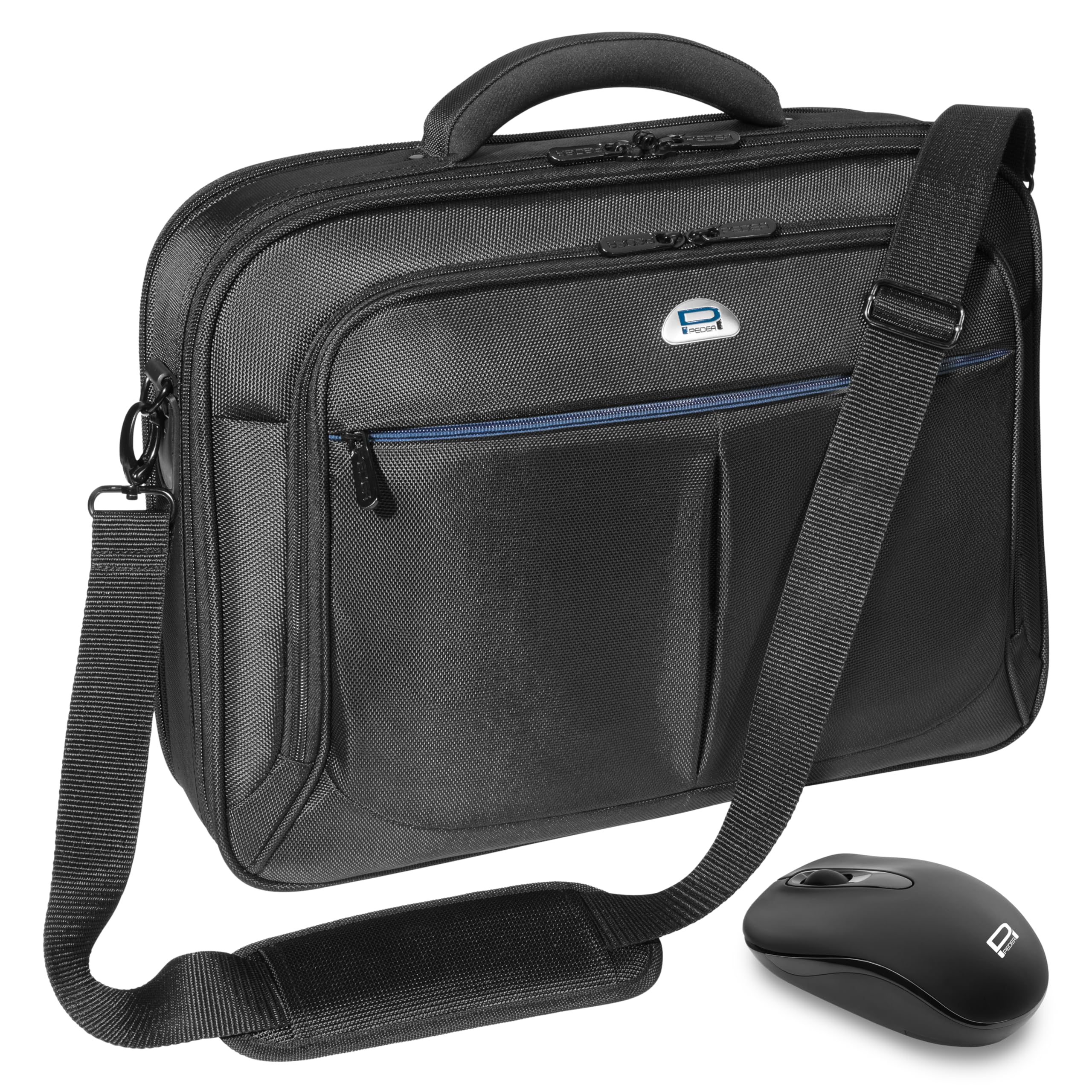 PEDEA Laptoptasche "Premium" Umhängetasche Notebook-Tasche 15,6 Zoll (39,6cm) inkl. Schnurloser Maus, schwarz