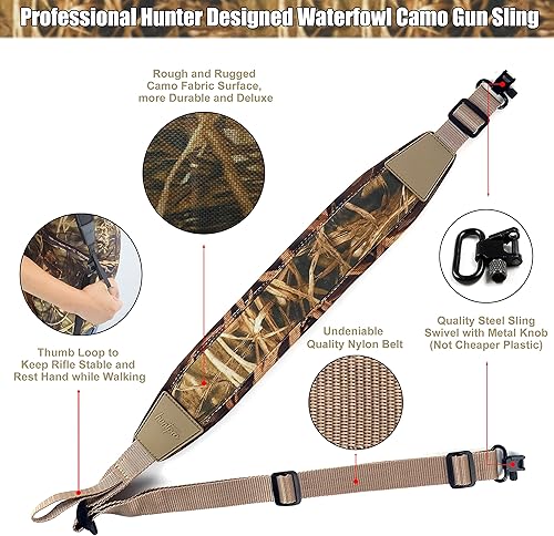 Miniatura 8 de HUNTPAL 2 Point Gun Sling Shotgun Sling Rifle Sling with Removable Steel Swivels, Hunting Shooting Gun Sling with Thumb Hole, Classic Style Neoprene