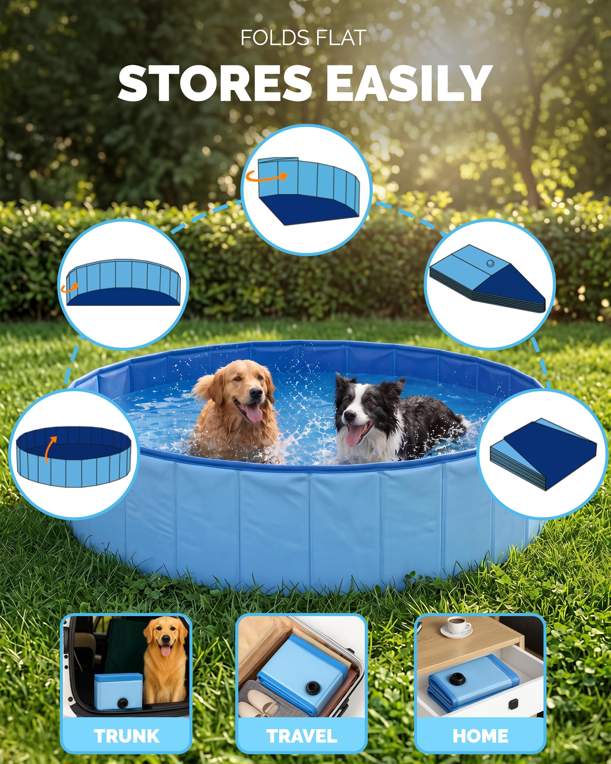 Furdreams Faltbares Haustier-Schwimmbecken, Hartplastik-Hundebadewanne, tragbares, multifunktionales, rutschfestes PVC-Kinderbecken für den Außenbereich enießen Sie Sommerglanz in Garten (Extra Large)