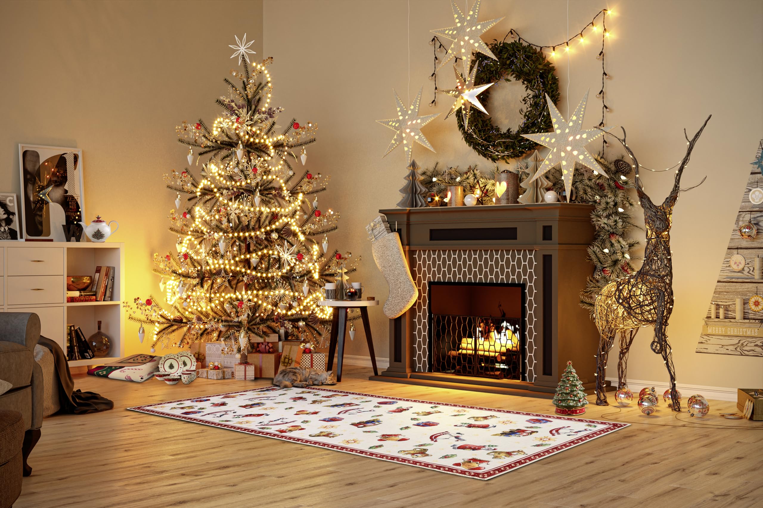 Villeroy & Boch Designerski dywan, nostalgiczny – Toy's Delight – koc pod choinkę, choinka i chodnik do salonu, sypialni, jadalni, przedpokoju – czerwony, wielokolorowy, 80 x 200 cm
