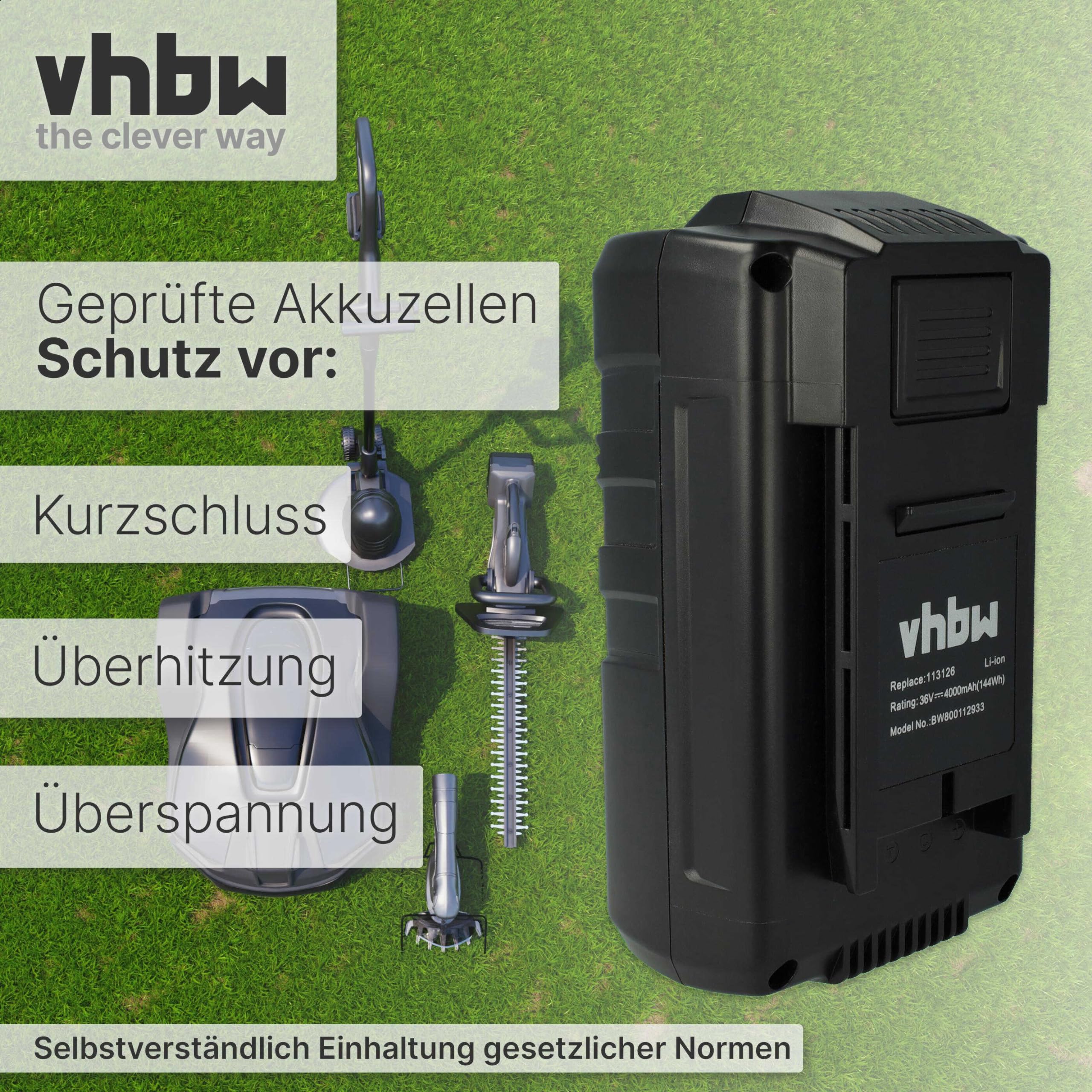 vhbw Akku Ersatz für AL-KO 113124, 113126, 113280, 9113280, B150, B200 für Rasenmäher Rasenroboter (4000mAh, 36V, Li-Ion)