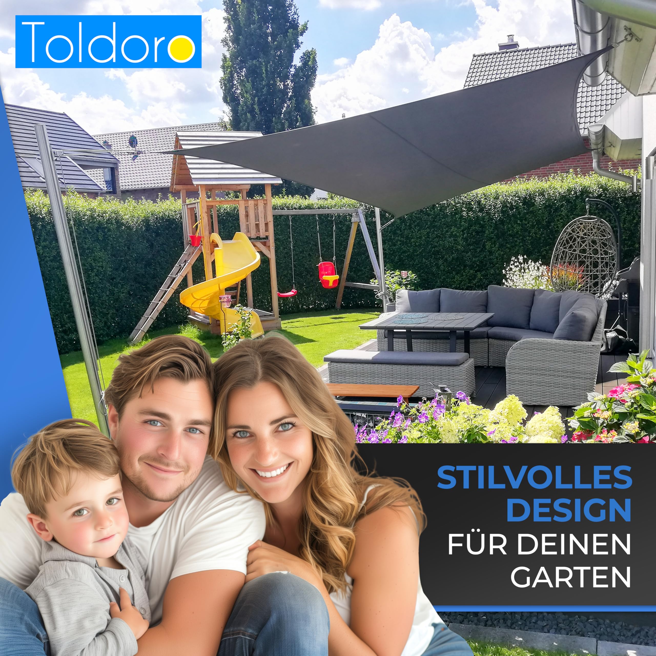 Toldoro 2,5m Sonnensegelmast höhenverstellbar/rostfreier Sonnensegelmast aus V2A Edelstahl/Pfosten für Sonnensegel mit Gleitschiene zur Höhenverstellung/Stabiler Sonnensegel Mast