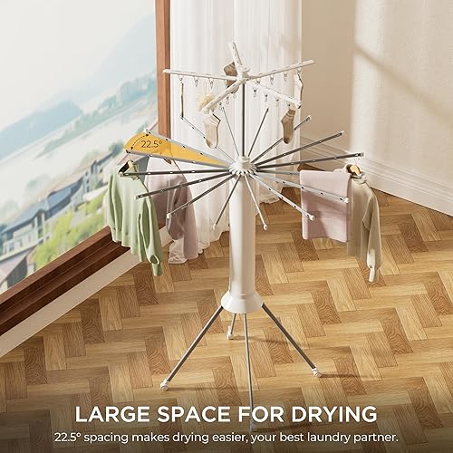 Miniatura 5 de Tendedero de Ropa Plegable, Tendedero Doble de 4 Patas con 20 Clips, Tendedero de Secado de Ropa con 4 Poleas, Tendedero Portátil para Ropa,